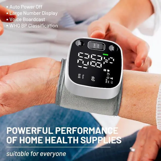 Alt view image 7 of 7 - Oklar Blood Pressure Monitors for Home Use Rechargeable Wrist Digital BP Machine Cuff with LED Backlit Display, Voice Broadcast, 240 Memory Storage for 2 Users with Carrying Case