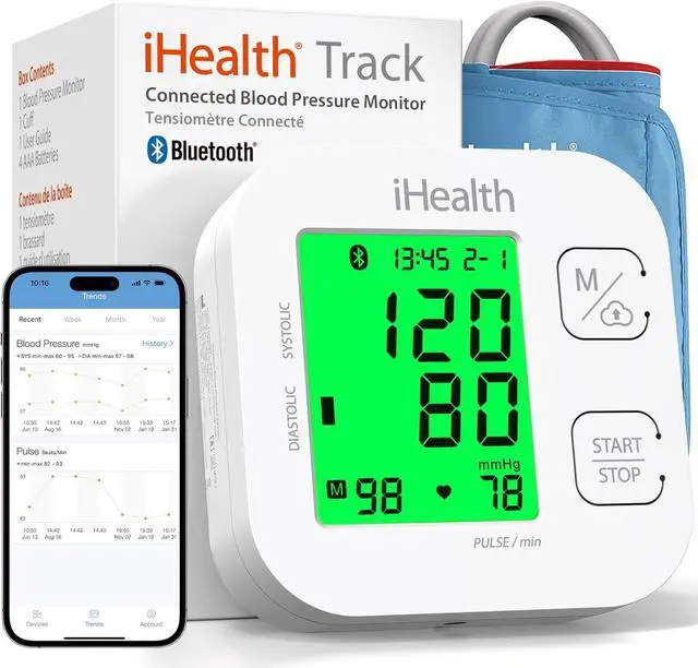Main image of iHealth Track Smart Upper Arm Blood Pressure Monitor with Wide Range Cuff That fits Standard to Large Adult Arms, Bluetooth Compatible for iOS & Android Devices