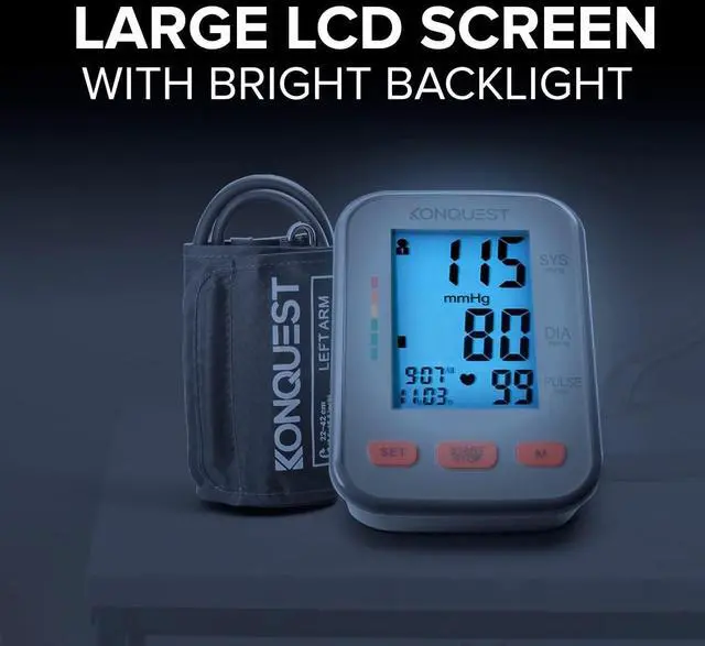 Alt view image 5 of 7 - Konquest KBP-2704A Blood Pressure Monitor  Automatic Upper Arm BP Machine with Large Cuff (8.516.5 in), Backlit Display, Digital, Irregular Heartbeat Detector  Tensiometro for Home Use
