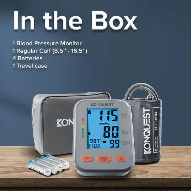 Alt view image 6 of 7 - Konquest KBP-2704A Blood Pressure Monitor  Automatic Upper Arm BP Machine with Large Cuff (8.516.5 in), Backlit Display, Digital, Irregular Heartbeat Detector  Tensiometro for Home Use
