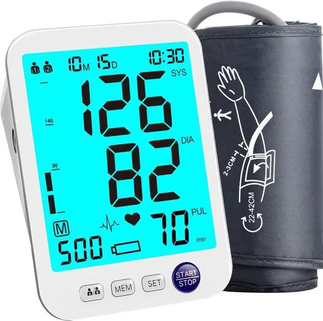 Main image of Blood Pressure Monitor Upper Arm Large LED Backlit Screen 1000 Sets Memory Automatic Digital BP Machine Adjustable BP Cuff 4 Batteries