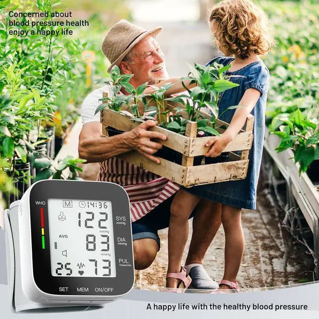 Alt view image 7 of 7 - Blood Pressure Monitor Automatic Large LCD Display Adjustable Wrist Cuff Dual 99 Reading Memory Digital Portable Machine for Home Use with Carrying Case