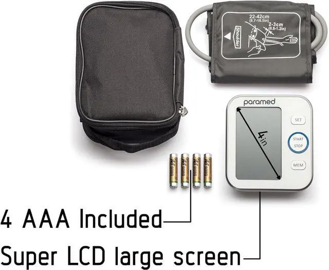 Alt view image 5 of 7 - Paramed Blood Pressure Monitor - Bp Machine - Automatic Upper Arm Blood Pressure Cuff 8.7-16.5 inches - Large LCD Display 120 Sets Memory - Device Bag & Batteries Included