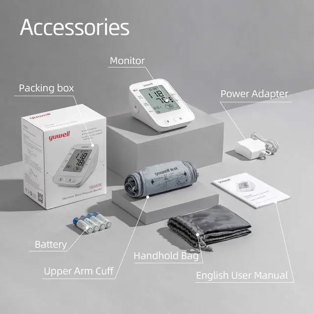 Alt view image 6 of 7 - yuwell Blood Pressure Monitor, Large Upper Arm Blood Pressure Cuff, Digital Blood Pressure Machine for Home Use, Large Display, Stores 99 Readings, Voice Broadcasting with Power Adapter and Batteries