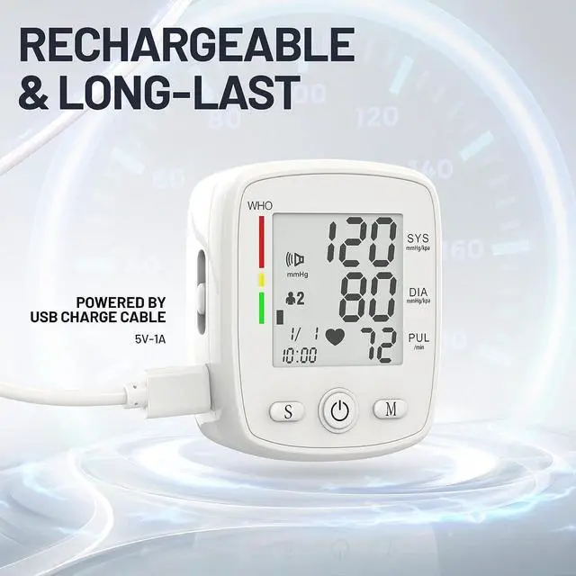 Alt view image 4 of 7 - Blood Pressure Monitor Digital Wrist BP Machine Automatic BP Cuff with 2 Users 180 Memory Voice Large LCD Display Adjustable Cuff USB Charging Carrying Case