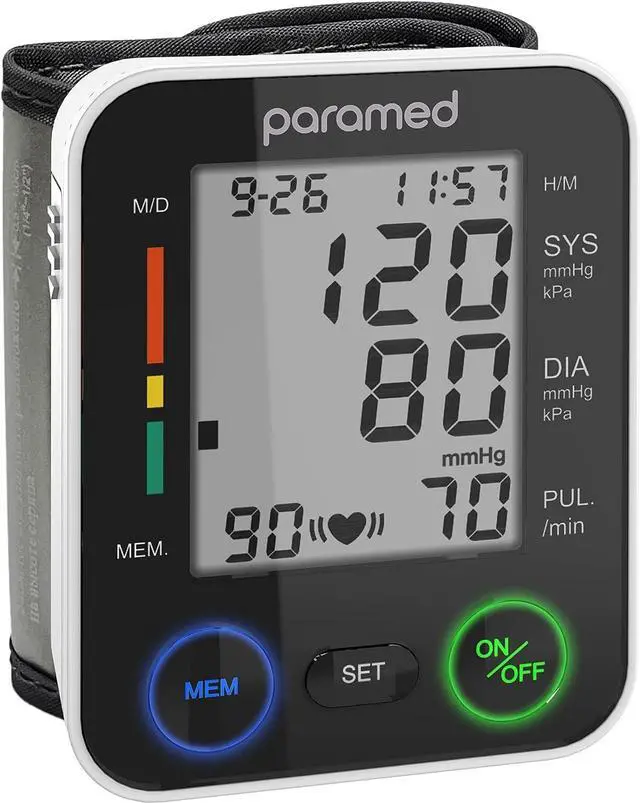 Main image of PARAMED Automatic Wrist Blood Pressure Monitor: Blood-Pressure Kit of Bp Cuff + 2AAA and Carrying case - Irregular Heartbeat Detector & 90 Readings Memory Function & Large Display