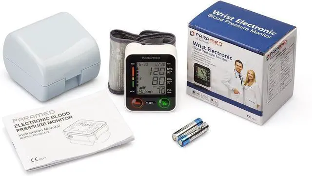 Alt view image 4 of 7 - PARAMED Automatic Wrist Blood Pressure Monitor: Blood-Pressure Kit of Bp Cuff + 2AAA and Carrying case - Irregular Heartbeat Detector & 90 Readings Memory Function & Large Display
