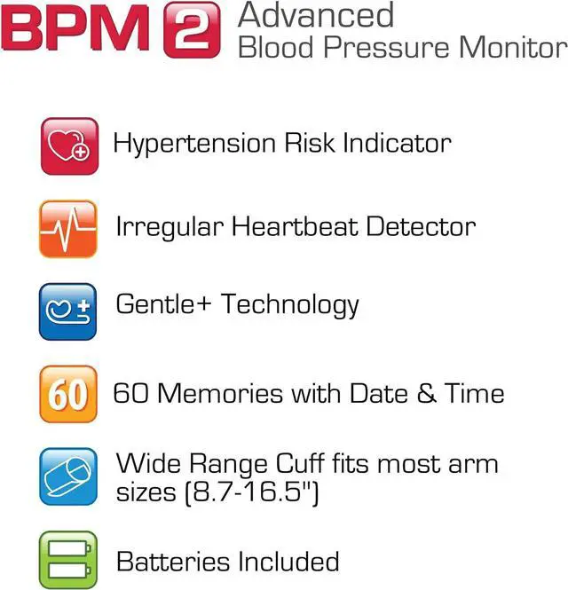 Alt view image 2 of 7 - Microlife BPM2 Automatic Digital Upper Arm Blood Pressure Monitor, Wide-Range Cuff Fits Most (Medium  Large up to 16.5 in), Stores 60 Results