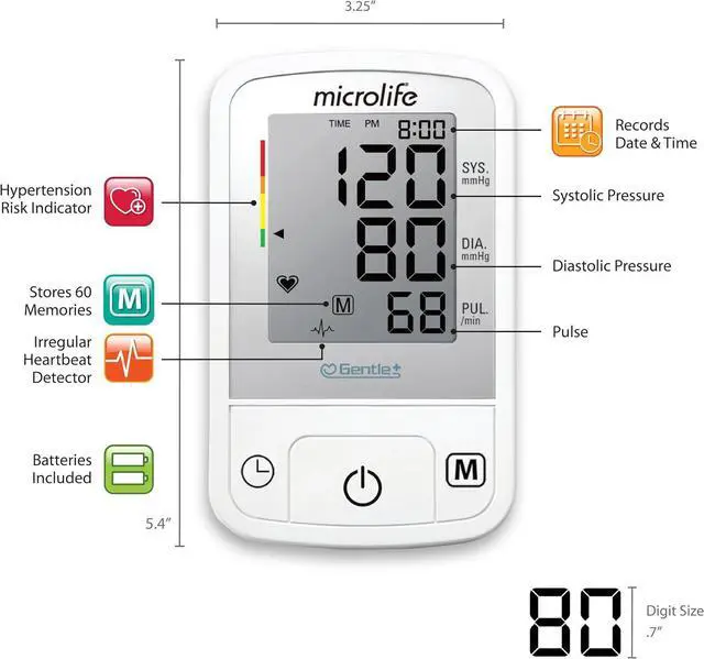 Alt view image 3 of 7 - Microlife BPM2 Automatic Digital Upper Arm Blood Pressure Monitor, Wide-Range Cuff Fits Most (Medium  Large up to 16.5 in), Stores 60 Results