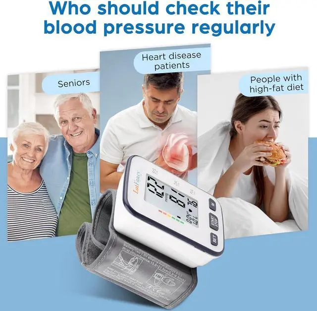 Alt view image 6 of 7 - LotFancy Wrist Blood Pressure Monitor for Home Use, Blood Pressure Machine Adjustable Wrist Cuff (5.3-8.5) Digital BP Machine with Large LCD Display, 120 Memory with Carrying Case