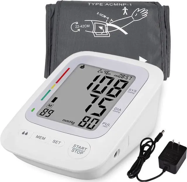 Main image of Electronic Blood Pressure Monitor, Upper Arm Automatic Digital BP Monitor Large Cuff, 2 Users 180 Memory Large Display, Irregular Heart Rate Indication, with DC Adapter for Home Use