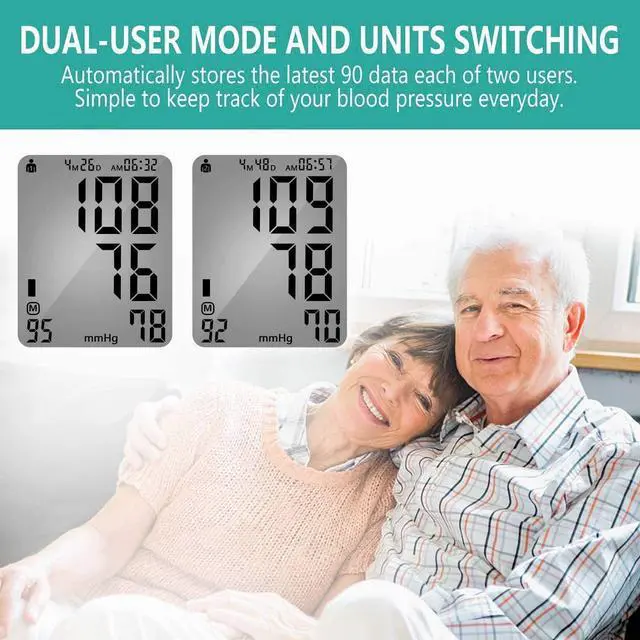 Alt view image 5 of 6 - Electronic Blood Pressure Monitor, Upper Arm Automatic Digital BP Monitor Large Cuff, 2 Users 180 Memory Large Display, Irregular Heart Rate Indication, with DC Adapter for Home Use