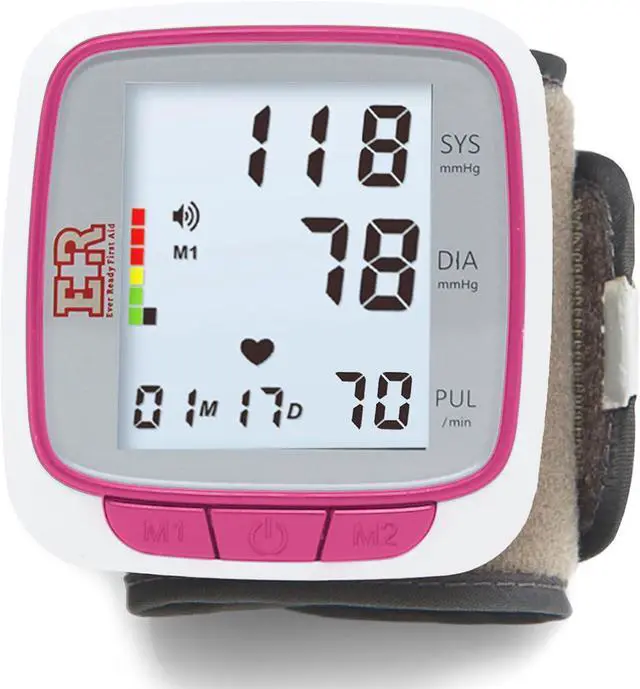 Main image of Ever Ready First Aid Fully Automatic Blood Pressure Wrist Cuff Watch Wearable Monitor for Home Use - Pink- Batteries Included