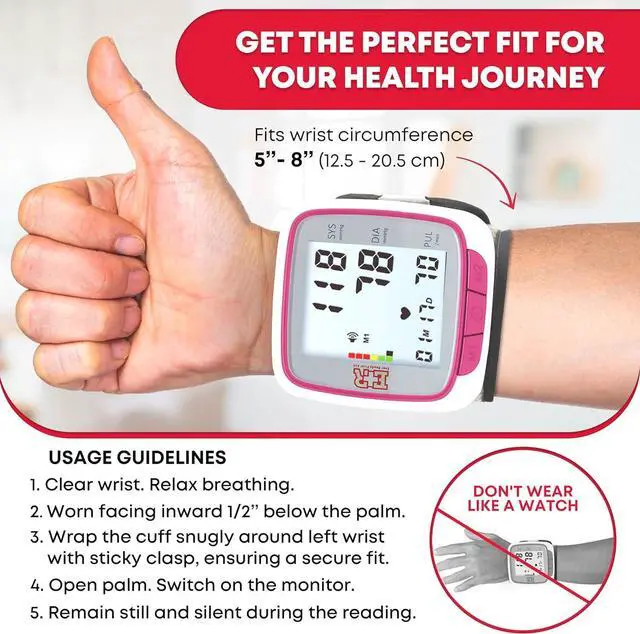 Alt view image 5 of 7 - Ever Ready First Aid Fully Automatic Blood Pressure Wrist Cuff Watch Wearable Monitor for Home Use - Pink- Batteries Included