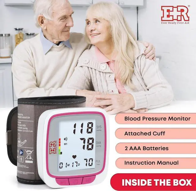 Alt view image 7 of 7 - Ever Ready First Aid Fully Automatic Blood Pressure Wrist Cuff Watch Wearable Monitor for Home Use - Pink- Batteries Included