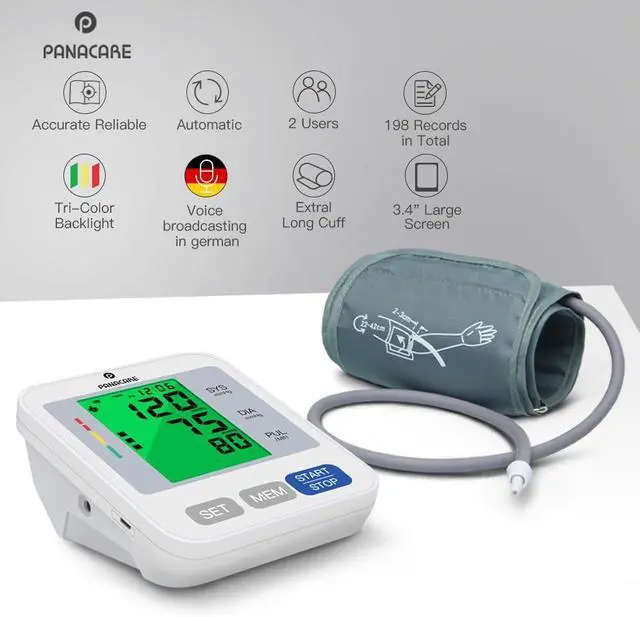 Alt view image 5 of 7 - Blood Pressure Monitor Upper Arm Blood Pressure Machine for Home Use BP Cuff Kit, Large 3-Color 3.4'' Display with Backlight,Pulse Rate Detection Meter with Cuff 22-42cm/2×99 Sets Memory
