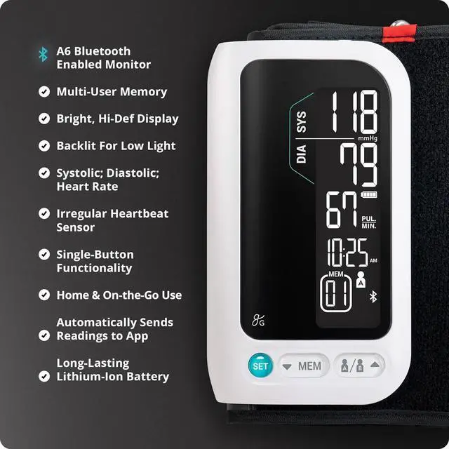 Alt view image 3 of 6 - Greater Goods Bluetooth Blood Pressure Monitor with Automatic Upper Arm Cuff, App-Enabled for iOS and Android