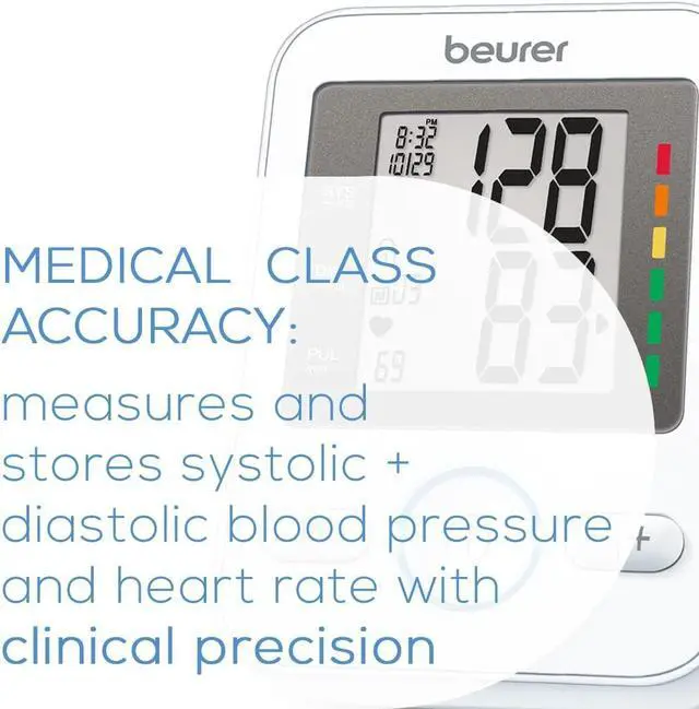 Alt view image 2 of 7 - Beurer BM31 Upper Arm Blood Pressure Monitor for Home Use, Large Cuff | Automatic & Digital, 2-Users, XL Display, Irreg. Heartbeat Detector, Universal Cuff Circ. 8.7-16.5