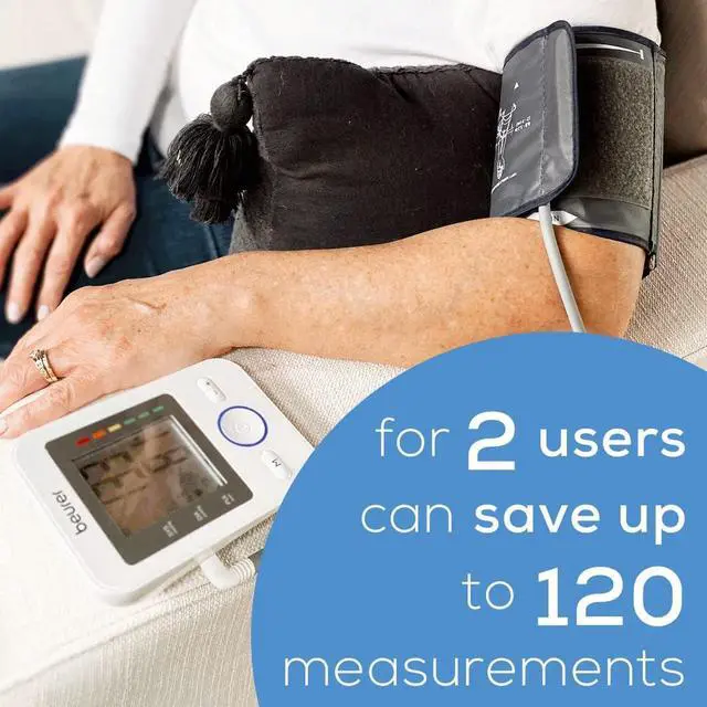 Alt view image 5 of 7 - Beurer BM31 Upper Arm Blood Pressure Monitor for Home Use, Large Cuff | Automatic & Digital, 2-Users, XL Display, Irreg. Heartbeat Detector, Universal Cuff Circ. 8.7-16.5