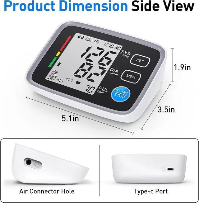 Alt view image 5 of 6 - Upper Arm Blood Pressure Monitor for Home Use 2 Cuff Sizes, 9-17'' & 13-21''Extra Large BP Cuff Automatic Digital Blood Pressure Machine 2 Users 180 Memories USB Cable 4 AA Batteries