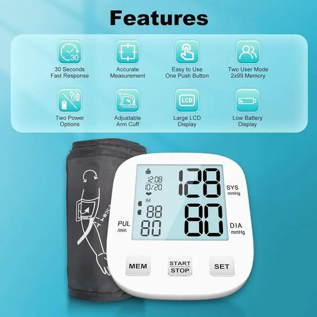 Main image of Blood Pressure Monitor, Automatic Upper Arm Blood Pressure Monitors for Home Use, Blood Pressure Machine Large Backlight Display, Accurate Adjustable Digital BP Cuff