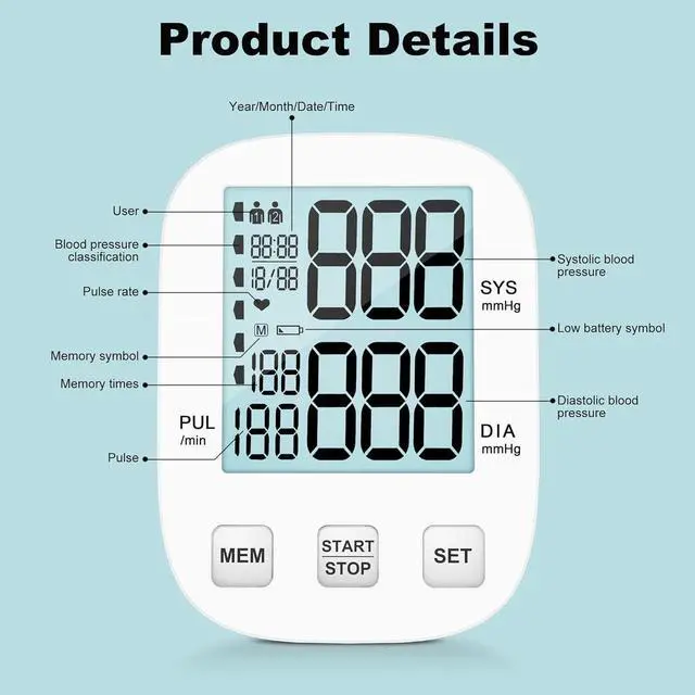 Alt view image 2 of 6 - Blood Pressure Monitor, Automatic Upper Arm Blood Pressure Monitors for Home Use, Blood Pressure Machine Large Backlight Display, Accurate Adjustable Digital BP Cuff