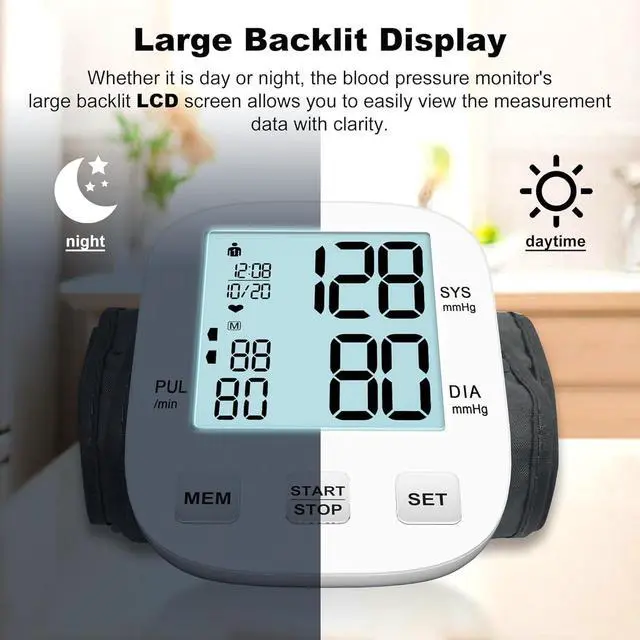 Alt view image 4 of 6 - Blood Pressure Monitor, Automatic Upper Arm Blood Pressure Monitors for Home Use, Blood Pressure Machine Large Backlight Display, Accurate Adjustable Digital BP Cuff