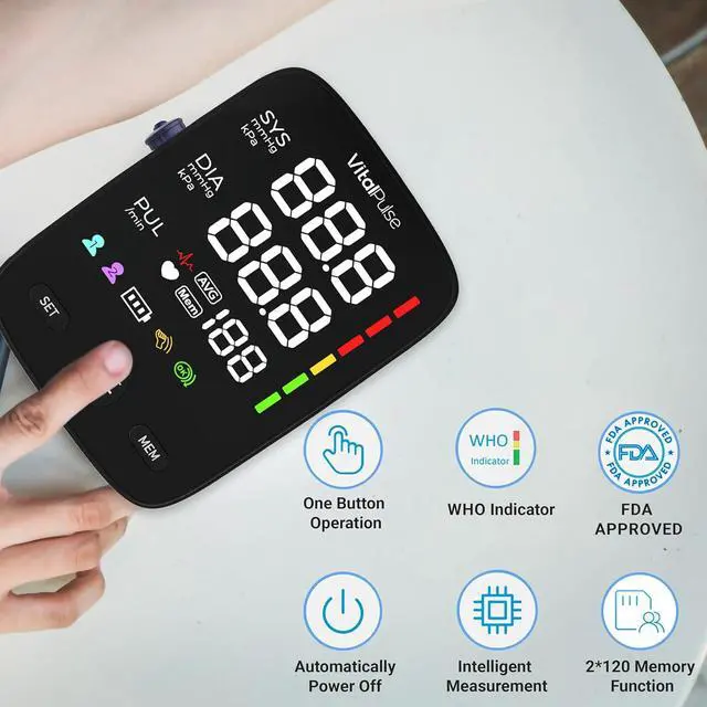 Alt view image 2 of 5 - Blood Pressure Monitor - Digital BP Monitor with 8.7 - 16.5 Cuff and 13 - 21 Cuff (Set of 2) Automatic Blood Pressure Cuff for Upper Arm with Large LED Display with 2x120 Reading Memory