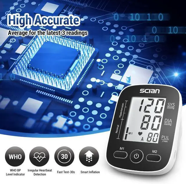 Alt view image 2 of 7 - Scian Blood Pressure Monitor Upper Arm for Home Use, Automatic Blood Pressure Arm Cuff with Large Cuff 8.7"-16.5", Large LCD Display, 2 User 180 Memory, USB Cable (Black)