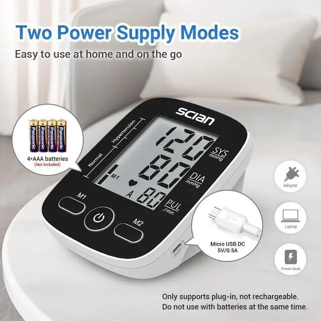 Alt view image 4 of 7 - Scian Blood Pressure Monitor Upper Arm for Home Use, Automatic Blood Pressure Arm Cuff with Large Cuff 8.7"-16.5", Large LCD Display, 2 User 180 Memory, USB Cable (Black)