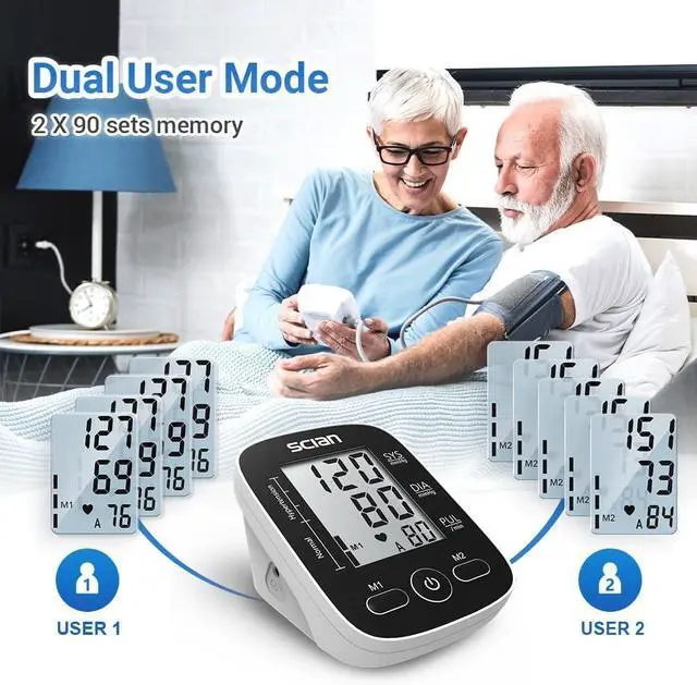 Alt view image 5 of 7 - Scian Blood Pressure Monitor Upper Arm for Home Use, Automatic Blood Pressure Arm Cuff with Large Cuff 8.7"-16.5", Large LCD Display, 2 User 180 Memory, USB Cable (Black)