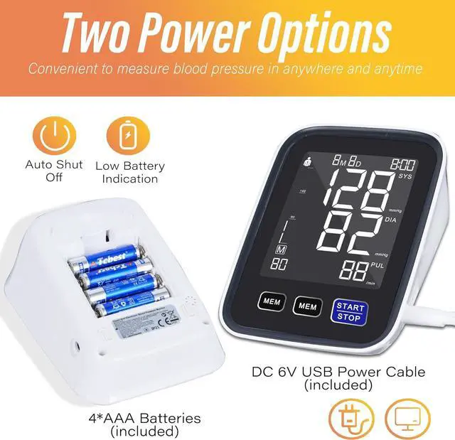 Alt view image 2 of 7 - Automatic Upper Arm Blood Pressure Monitor, Dual User 2x90 Memories Digital Blood Pressure Machine with (8.5"-16.5") Cuff Size, BP Monitor with 4*AAA Batteries & DC Cable