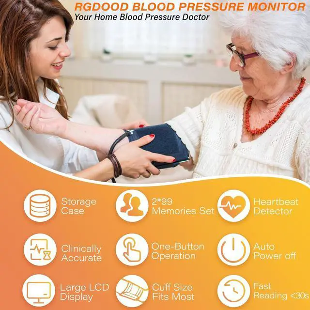 Alt view image 5 of 7 - Automatic Upper Arm Blood Pressure Monitor, Dual User 2x90 Memories Digital Blood Pressure Machine with (8.5"-16.5") Cuff Size, BP Monitor with 4*AAA Batteries & DC Cable