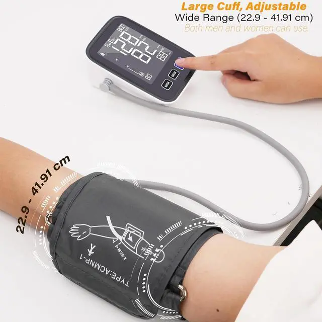Alt view image 6 of 7 - Automatic Upper Arm Blood Pressure Monitor, Dual User 2x90 Memories Digital Blood Pressure Machine with (8.5"-16.5") Cuff Size, BP Monitor with 4*AAA Batteries & DC Cable