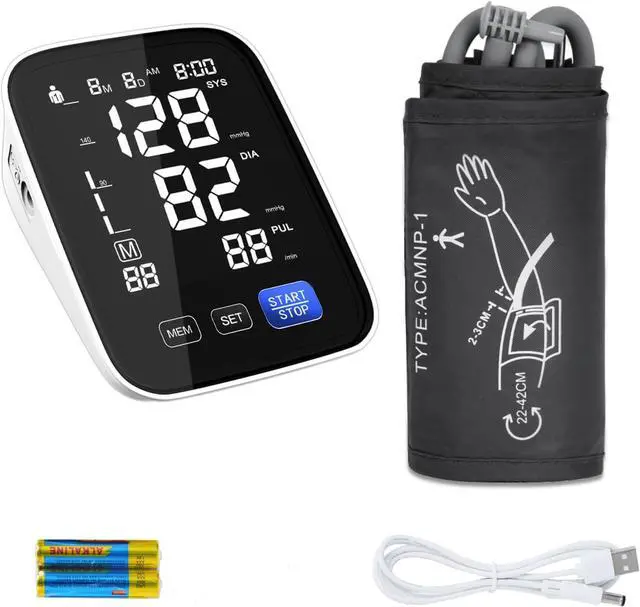 Alt view image 7 of 7 - Automatic Upper Arm Blood Pressure Monitor, Dual User 2x90 Memories Digital Blood Pressure Machine with (8.5"-16.5") Cuff Size, BP Monitor with 4*AAA Batteries & DC Cable