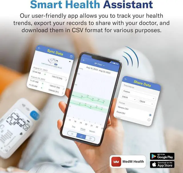 Alt view image 2 of 7 - Alcedo Bluetooth Blood Pressure Monitor for Home Use, Accurate Upper Arm Smart BP Machine with Wide Range Cuff, App-Enabled for iOS & Android, Super Large Backlit Screen, 2 x 250 Memory