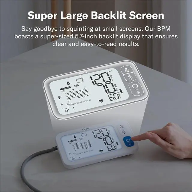 Alt view image 4 of 7 - Alcedo Bluetooth Blood Pressure Monitor for Home Use, Accurate Upper Arm Smart BP Machine with Wide Range Cuff, App-Enabled for iOS & Android, Super Large Backlit Screen, 2 x 250 Memory