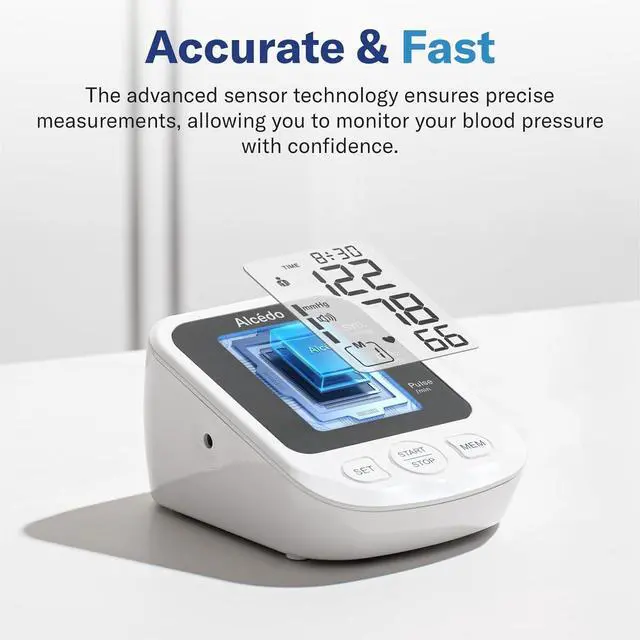 Alt view image 2 of 7 - Alcedo Blood Pressure Monitor for Home Use, Accurate Upper Arm BP Machine with Large Cuff, Alarm Reminder, 2 x 120 Memory, Talking Function