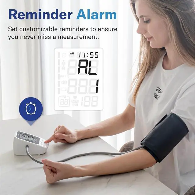 Alt view image 4 of 7 - Alcedo Blood Pressure Monitor for Home Use, Accurate Upper Arm BP Machine with Large Cuff, Alarm Reminder, 2 x 120 Memory, Talking Function