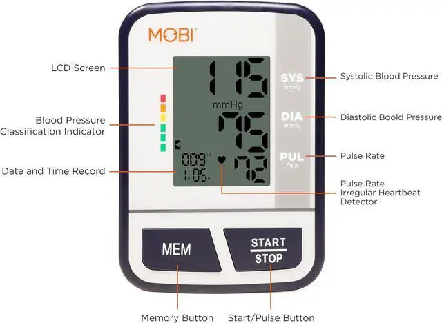 Alt view image 3 of 5 - MOBI Blood Pressure Monitor Digital Upper Arm Blood Pressure Machine for Indoor/Outdoor Use with 120 Reading Memory Quick & Easy BP Machine Adjustable Arm Cuff 8.6"- 14.2" Large LCD Display