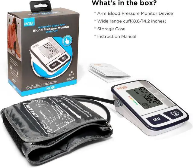 Alt view image 4 of 5 - MOBI Blood Pressure Monitor Digital Upper Arm Blood Pressure Machine for Indoor/Outdoor Use with 120 Reading Memory Quick & Easy BP Machine Adjustable Arm Cuff 8.6"- 14.2" Large LCD Display
