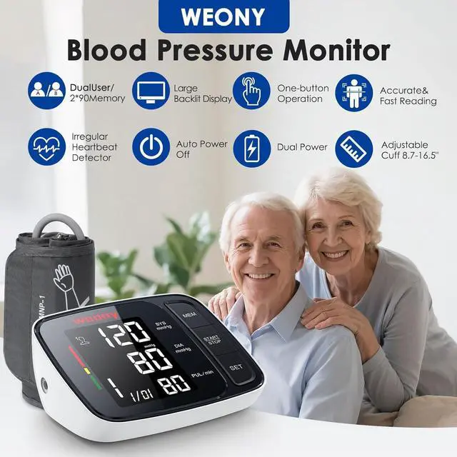 Alt view image 2 of 7 - Blood Pressure Monitor,Upper Arm Blood Pressure Monitors for Home Use,Digital Automatic Blood Pressure Machine,Adjustable 8.7"-17" Blood Pressure Cuff Backlight LCD with 2 * 90 Reading Memory
