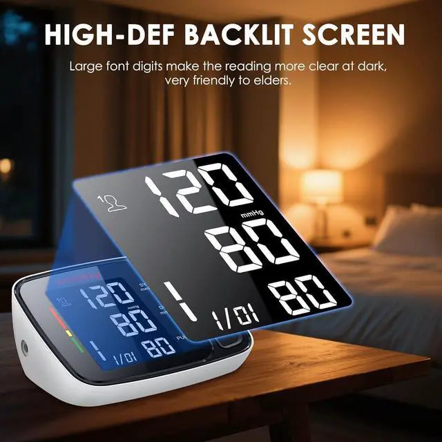 Alt view image 4 of 7 - Blood Pressure Monitor,Upper Arm Blood Pressure Monitors for Home Use,Digital Automatic Blood Pressure Machine,Adjustable 8.7"-17" Blood Pressure Cuff Backlight LCD with 2 * 90 Reading Memory