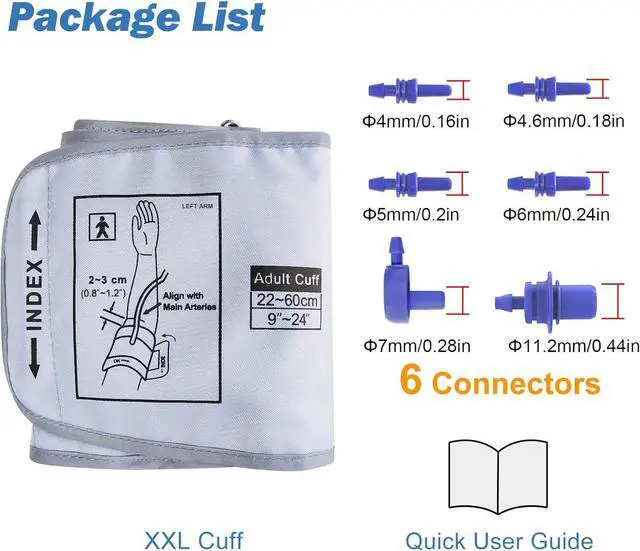 Alt view image 7 of 7 - XXL Blood Pressure Cuff 9-24 (22-60CM) Compatible with All Automatic Blood Pressure Monitors, Extra Large BP Replacement Cuff for Big Arms - Includes 6 Connectors