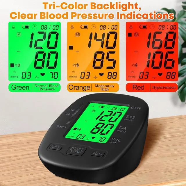 Alt view image 3 of 7 - Blood Pressure Monitor Upper Arm Blood Pressure Monitors for Home Use with Adjustable Bp Cuff 8.7"-16.5", Backlit Screen, 2x99 Memory, Voice Broadcast and Battery Bp Machine, Easy to Use