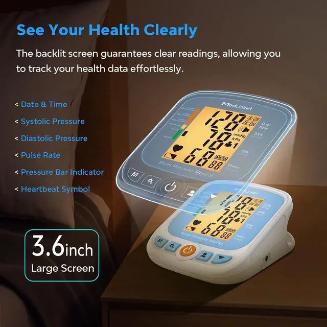 Alt view image 4 of 7 - ESM201 Blood Pressure Monitors for Home Use, Adjustable 9-17" Wide Range Blood Pressure Cuff and Big Numbers Display Backlit, Irregular Heartbeat Detector, 2 * 90 Memory, Auto BP Machine Arm