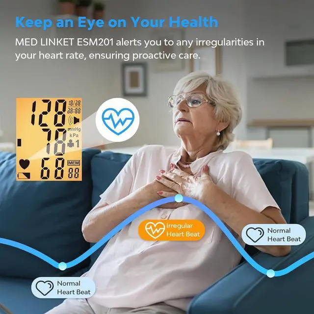 Alt view image 7 of 7 - ESM201 Blood Pressure Monitors for Home Use, Adjustable 9-17" Wide Range Blood Pressure Cuff and Big Numbers Display Backlit, Irregular Heartbeat Detector, 2 * 90 Memory, Auto BP Machine Arm