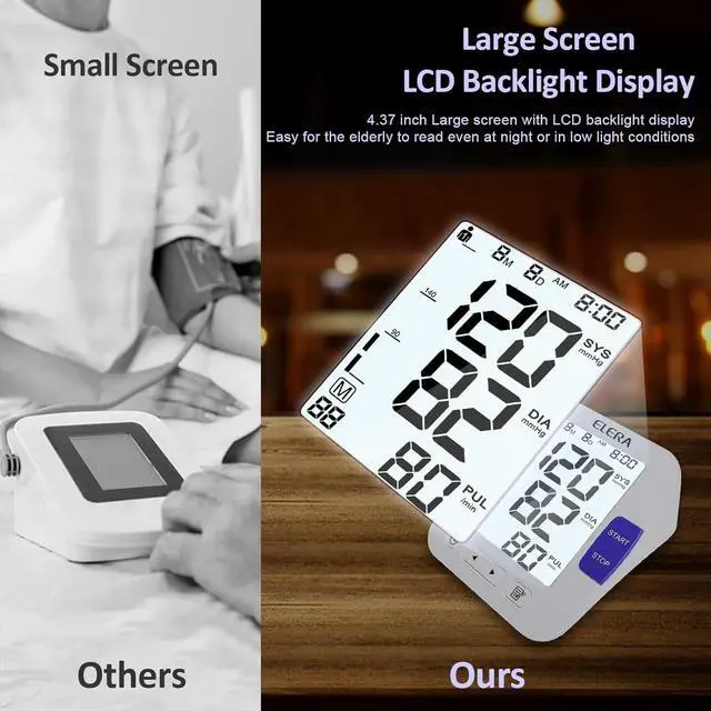 Alt view image 2 of 7 - ELERA XL Cuff Blood Pressure Monitor (13-21" for Big Arms) - Large Screen, Automatic Upper Arm for Home Use, Backlight Display, 2 Users