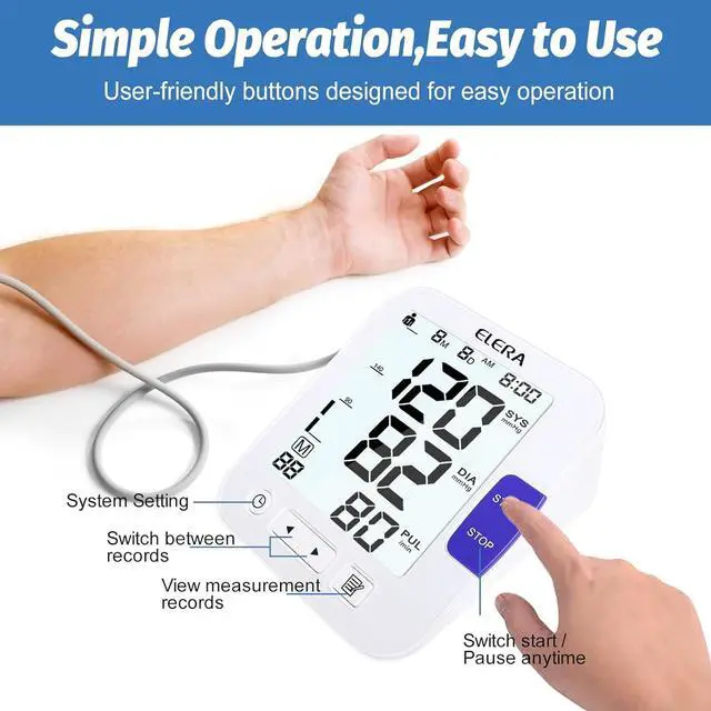 Alt view image 4 of 7 - ELERA XL Cuff Blood Pressure Monitor (13-21" for Big Arms) - Large Screen, Automatic Upper Arm for Home Use, Backlight Display, 2 Users