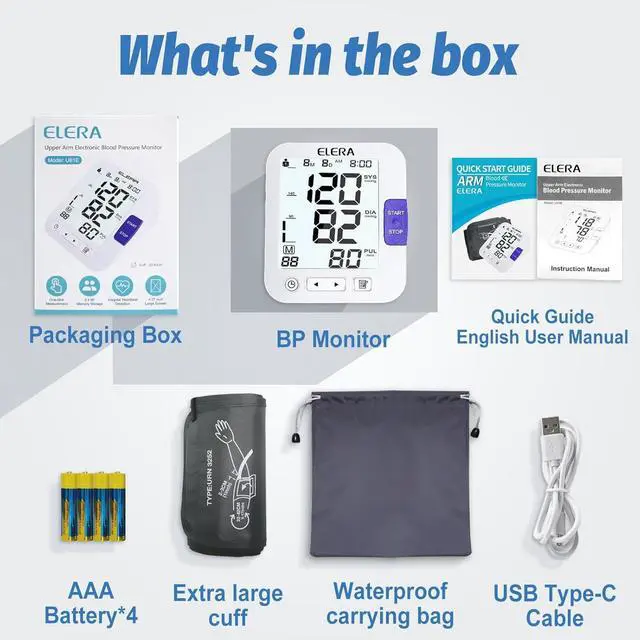 Alt view image 7 of 7 - ELERA XL Cuff Blood Pressure Monitor (13-21" for Big Arms) - Large Screen, Automatic Upper Arm for Home Use, Backlight Display, 2 Users